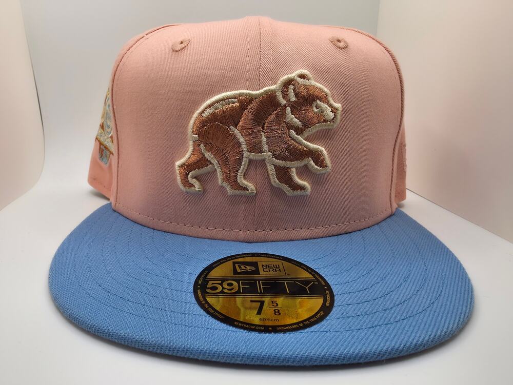 New Era Chicago Cubs Hat Fitted 7 5/8 Bear Pink Blue 1990 All Star Game Patch